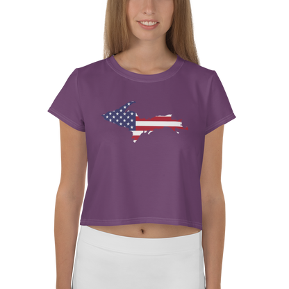 Michigan Upper Peninsula Crop Top (w/ UP USA Flag) | Sporty - Plum