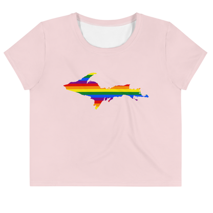 Michigan Upper Peninsula Crop Top (w/ UP Pride Flag) | Sporty - Pale Pink