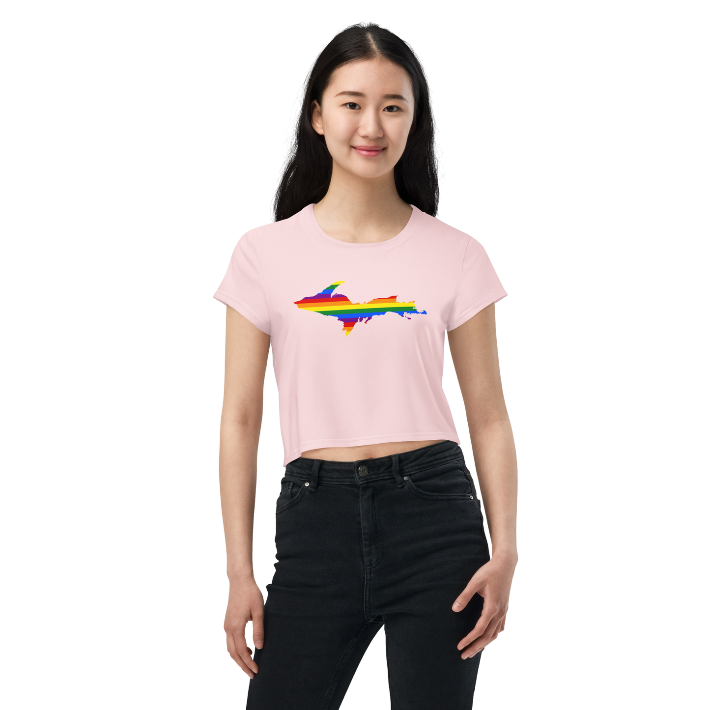 Michigan Upper Peninsula Crop Top (w/ UP Pride Flag) | Sporty - Pale Pink