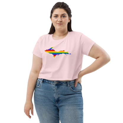 Michigan Upper Peninsula Crop Top (w/ UP Pride Flag) | Sporty - Pale Pink