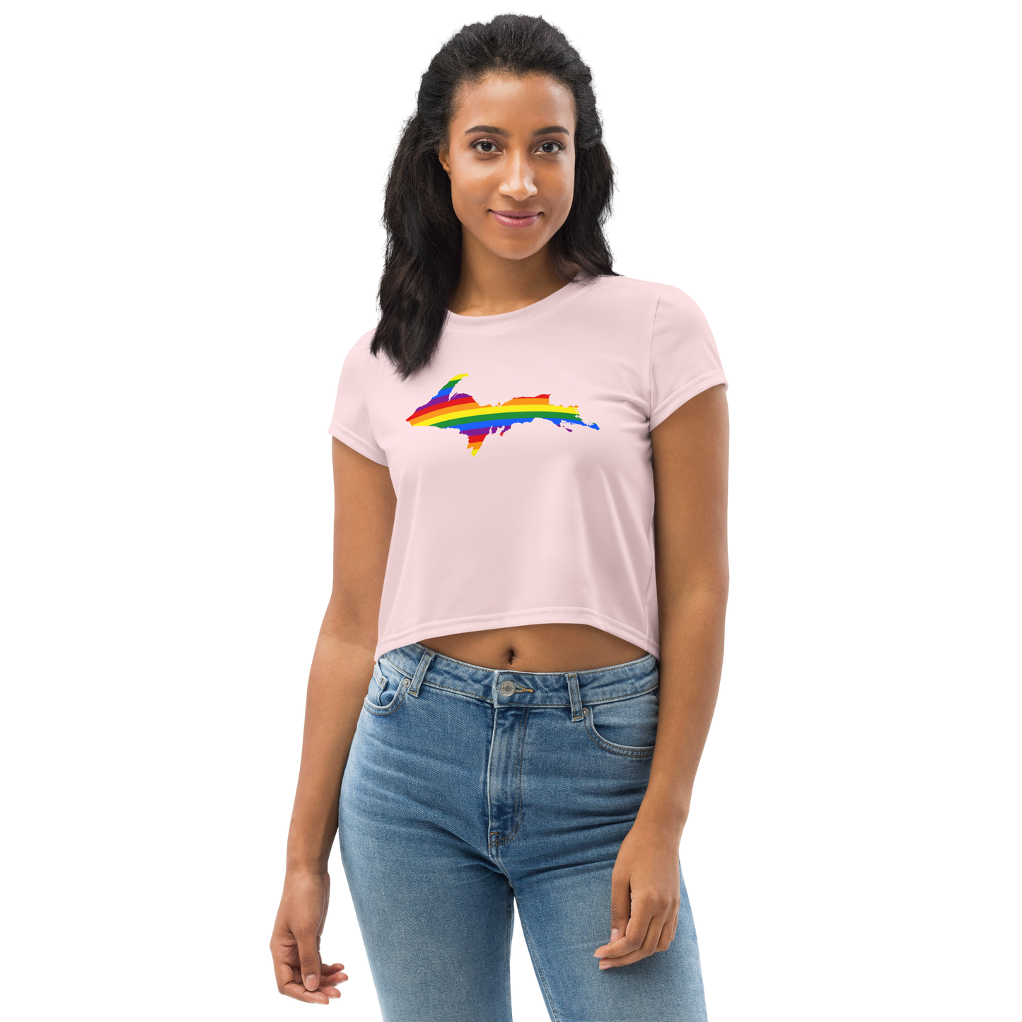 Michigan Upper Peninsula Crop Top (w/ UP Pride Flag) | Sporty - Pale Pink