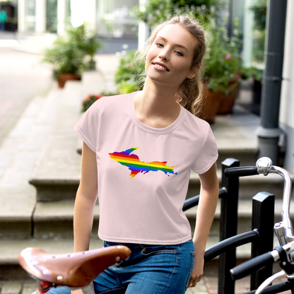 Michigan Upper Peninsula Crop Top (w/ UP Pride Flag) | Sporty - Pale Pink