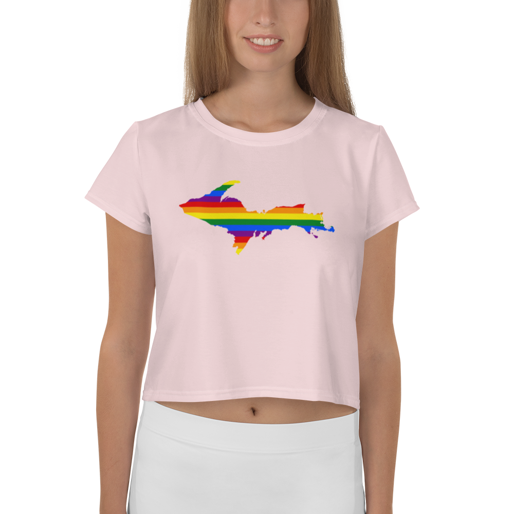 Michigan Upper Peninsula Crop Top (w/ UP Pride Flag) | Sporty - Pale Pink