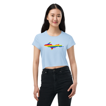 Michigan Upper Peninsula Crop Top (w/ UP Pride Flag) | Sporty - Light Blue