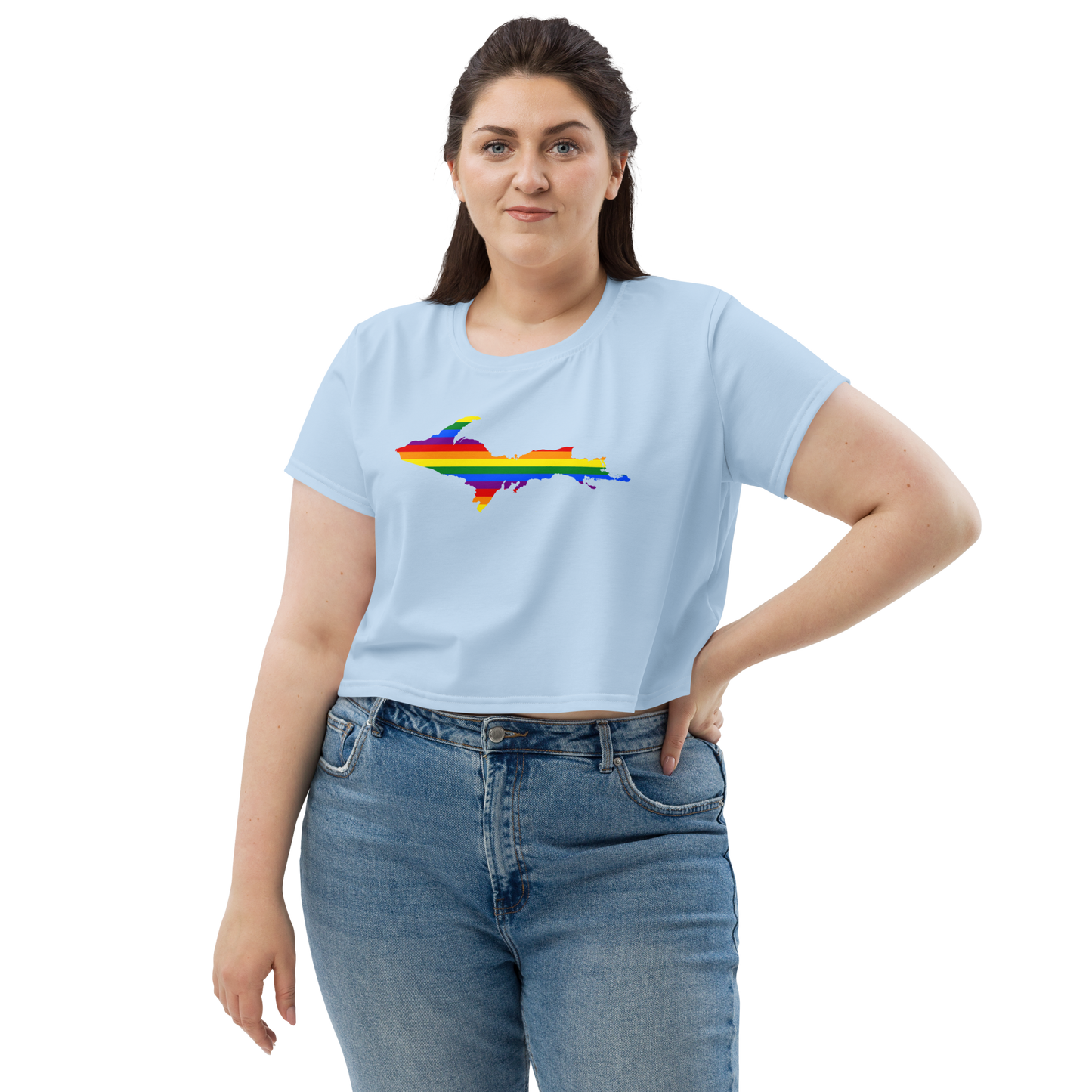 Michigan Upper Peninsula Crop Top (w/ UP Pride Flag) | Sporty - Light Blue