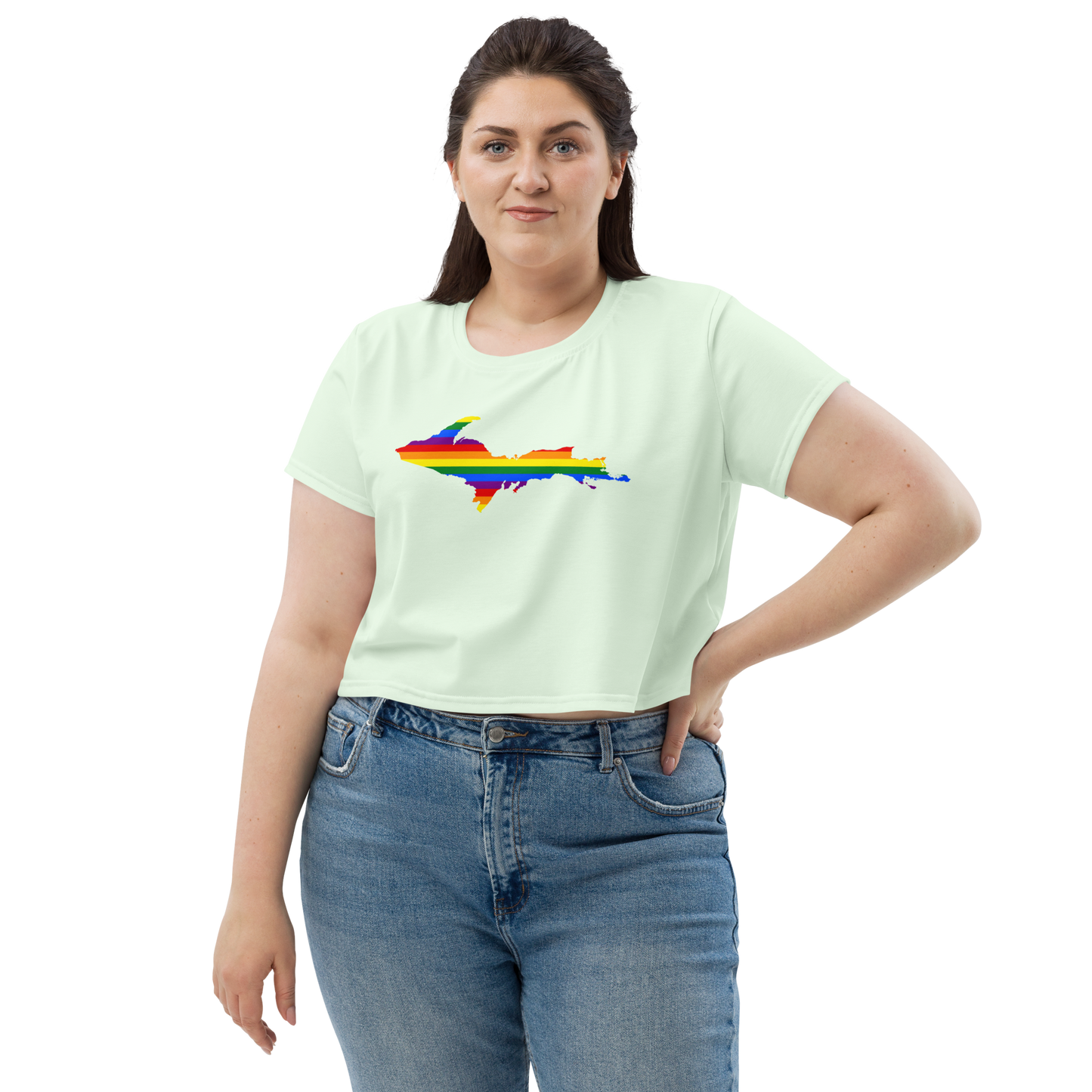 Michigan Upper Peninsula Crop Top (w/ UP Pride Flag) | Sporty - Dew Green