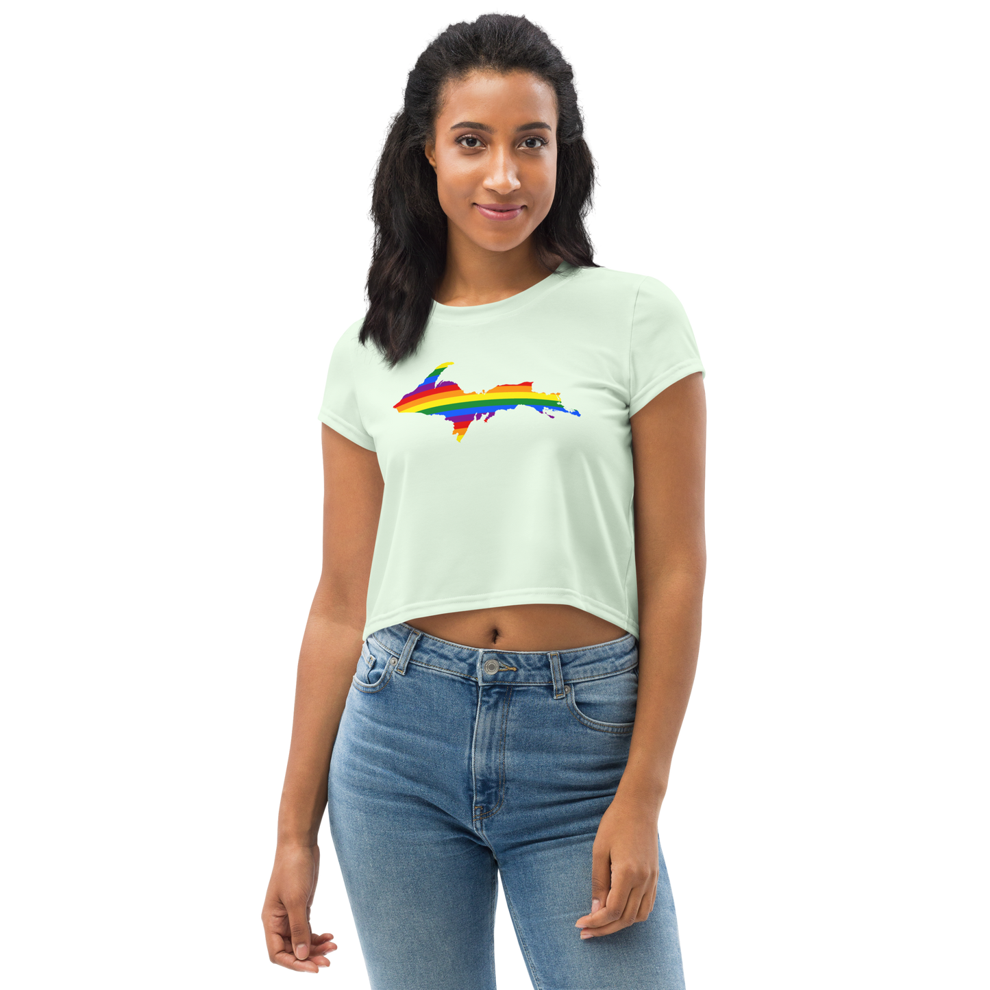 Michigan Upper Peninsula Crop Top (w/ UP Pride Flag) | Sporty - Dew Green