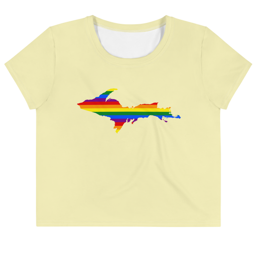 Michigan Upper Peninsula Crop Top (w/ UP Pride Flag) | Sporty - Canary Yellow