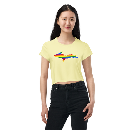 Michigan Upper Peninsula Crop Top (w/ UP Pride Flag) | Sporty - Canary Yellow