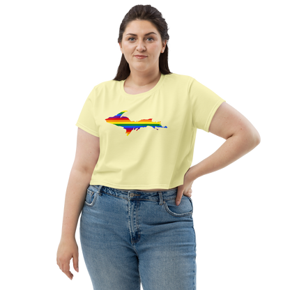 Michigan Upper Peninsula Crop Top (w/ UP Pride Flag) | Sporty - Canary Yellow