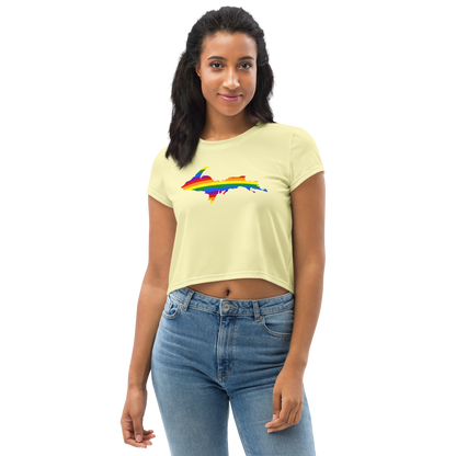 Michigan Upper Peninsula Crop Top (w/ UP Pride Flag) | Sporty - Canary Yellow