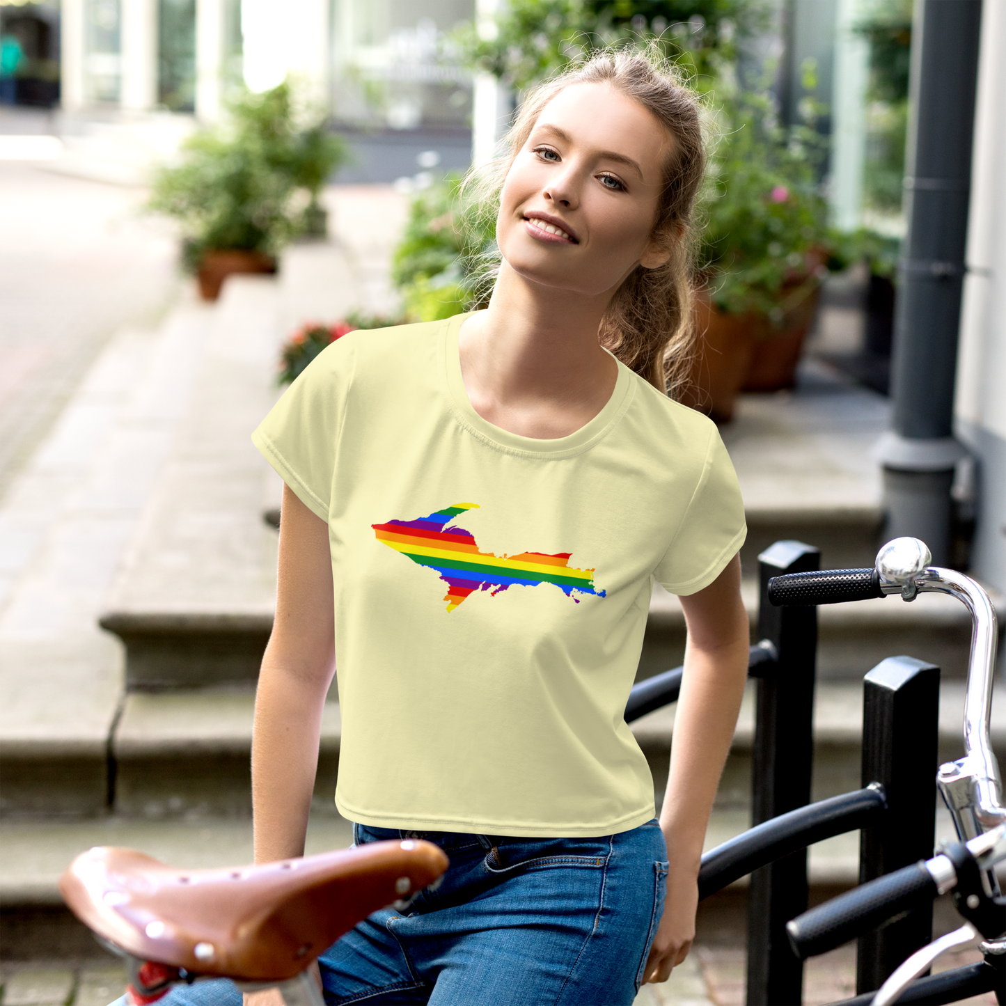 Michigan Upper Peninsula Crop Top (w/ UP Pride Flag) | Sporty - Canary Yellow