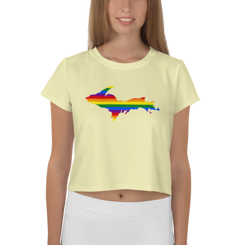 Michigan Upper Peninsula Crop Top (w/ UP Pride Flag) | Sporty - Canary Yellow