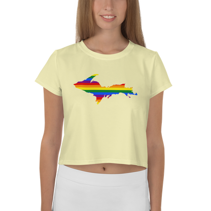 Michigan Upper Peninsula Crop Top (w/ UP Pride Flag) | Sporty - Canary Yellow