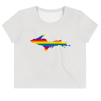 Michigan Upper Peninsula Crop Top (w/ UP Pride Flag) | Sporty - Birch Bark White