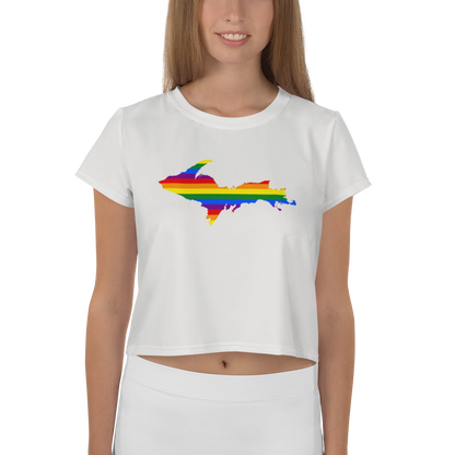 Michigan Upper Peninsula Crop Top (w/ UP Pride Flag) | Sporty - Birch Bark White