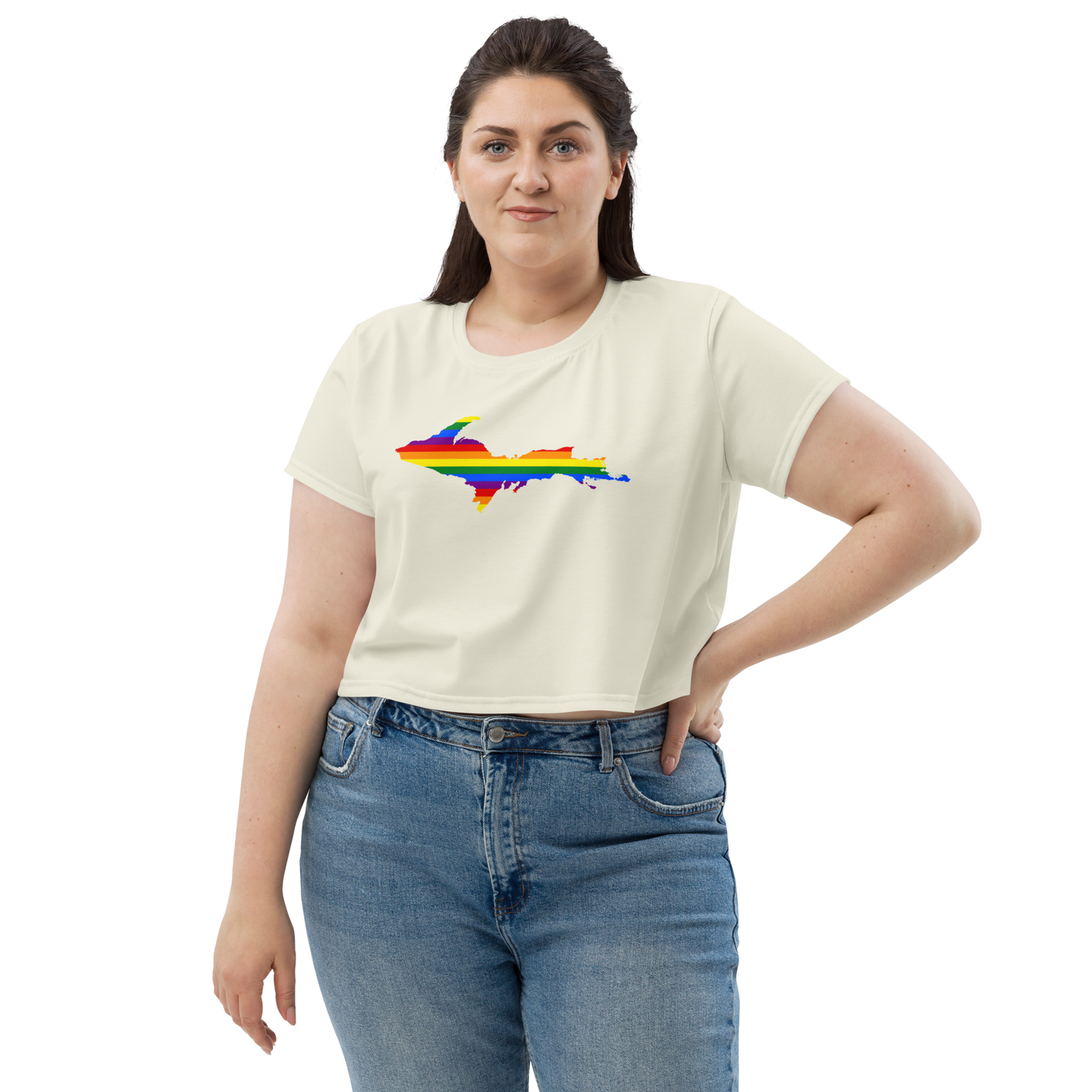 Michigan Upper Peninsula Crop Top (w/ UP Pride Flag) | Sporty - Ivory White