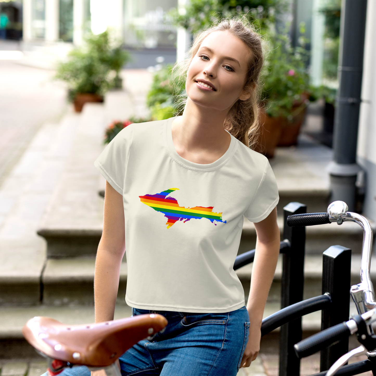 Michigan Upper Peninsula Crop Top (w/ UP Pride Flag) | Sporty - Ivory White