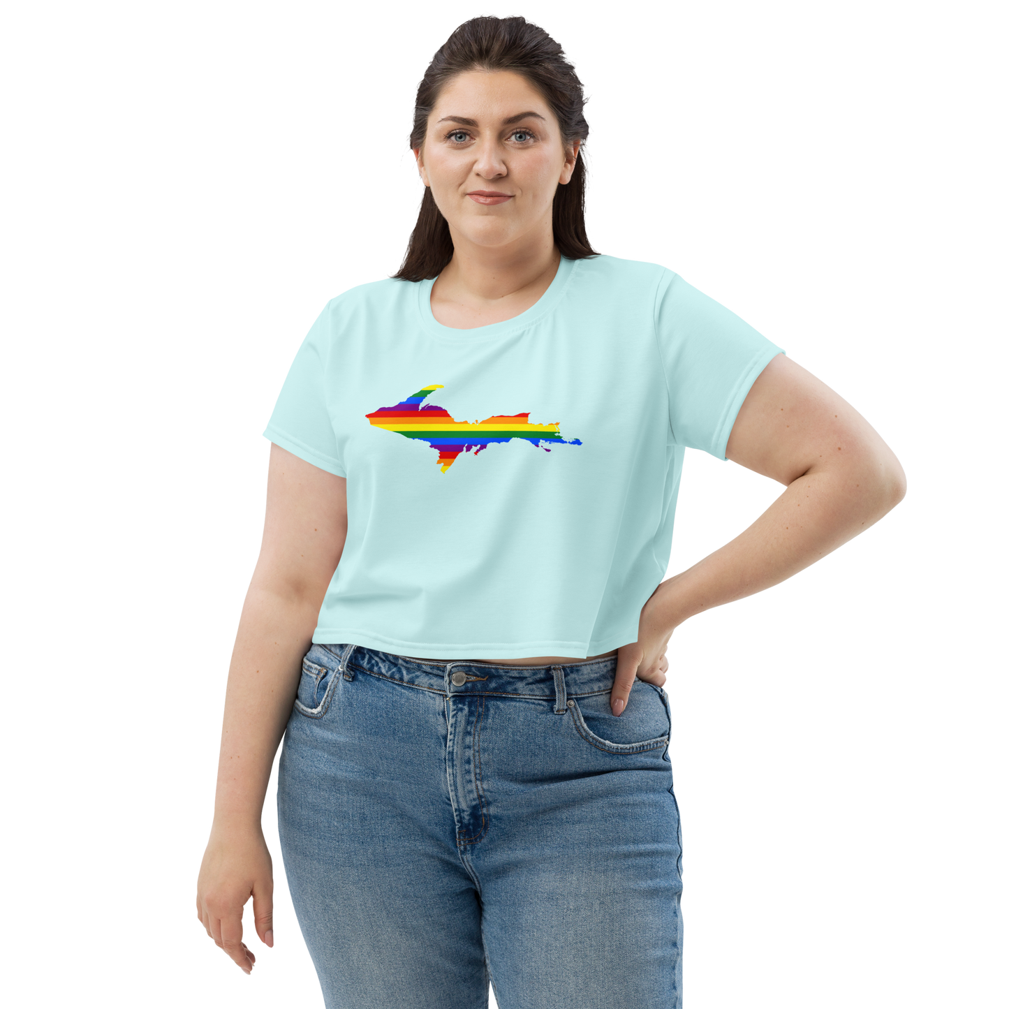 Michigan Upper Peninsula Crop Top (w/ UP Pride Flag) | Sporty - Cyan