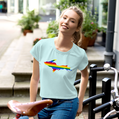 Michigan Upper Peninsula Crop Top (w/ UP Pride Flag) | Sporty - Cyan