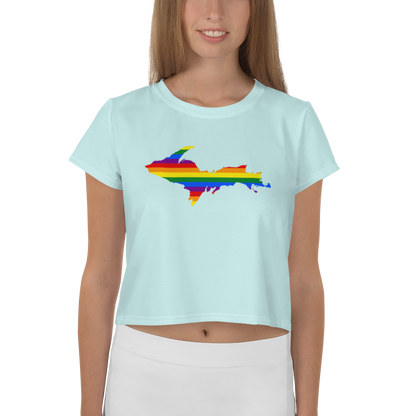 Michigan Upper Peninsula Crop Top (w/ UP Pride Flag) | Sporty - Cyan