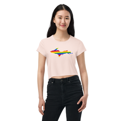 Michigan Upper Peninsula Crop Top (w/ UP Pride Flag) | Sporty - Champagne Pink