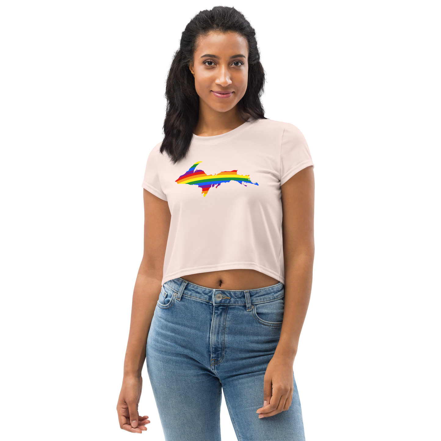 Michigan Upper Peninsula Crop Top (w/ UP Pride Flag) | Sporty - Champagne Pink