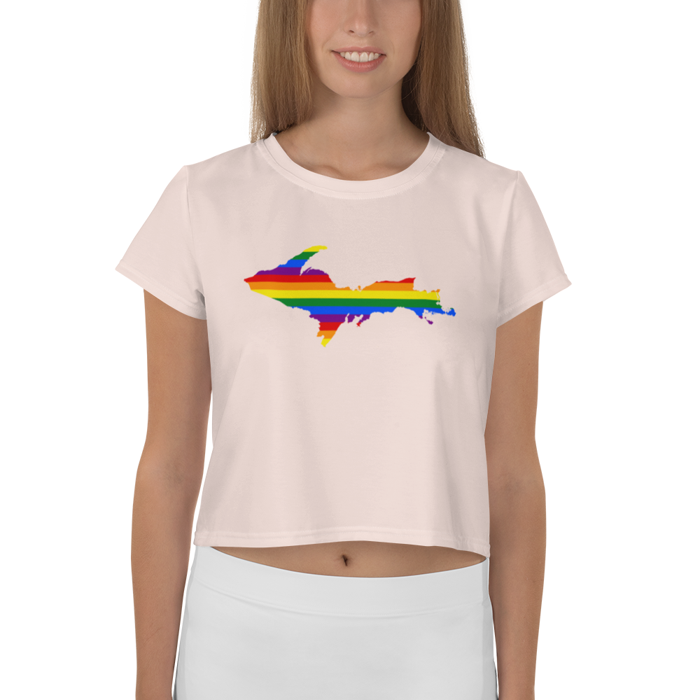 Michigan Upper Peninsula Crop Top (w/ UP Pride Flag) | Sporty - Champagne Pink