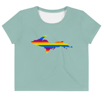 Michigan Upper Peninsula Crop Top (w/ UP Pride Flag) | Sporty - Pale Copper Green