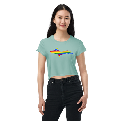 Michigan Upper Peninsula Crop Top (w/ UP Pride Flag) | Sporty - Pale Copper Green