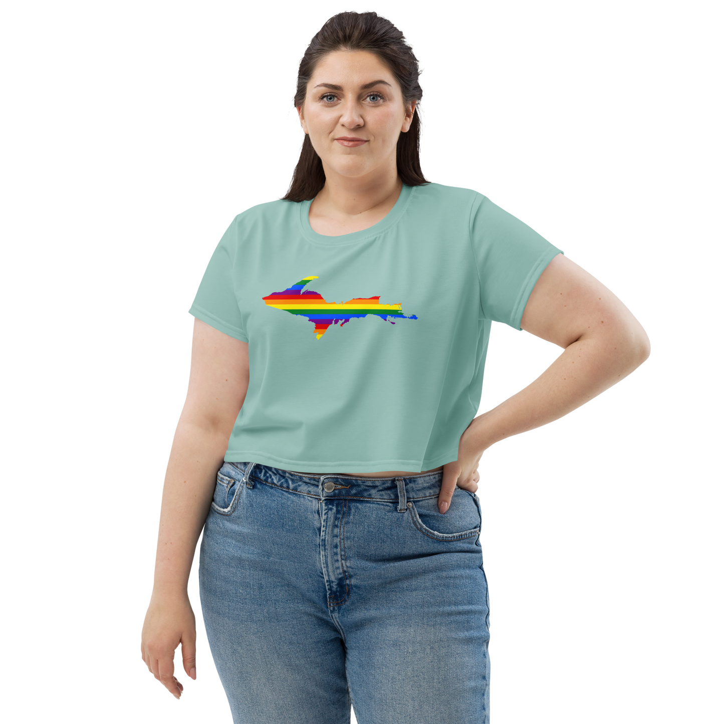 Michigan Upper Peninsula Crop Top (w/ UP Pride Flag) | Sporty - Pale Copper Green