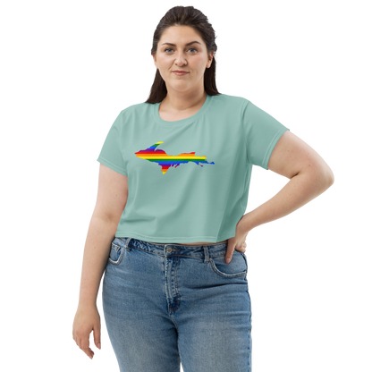 Michigan Upper Peninsula Crop Top (w/ UP Pride Flag) | Sporty - Pale Copper Green