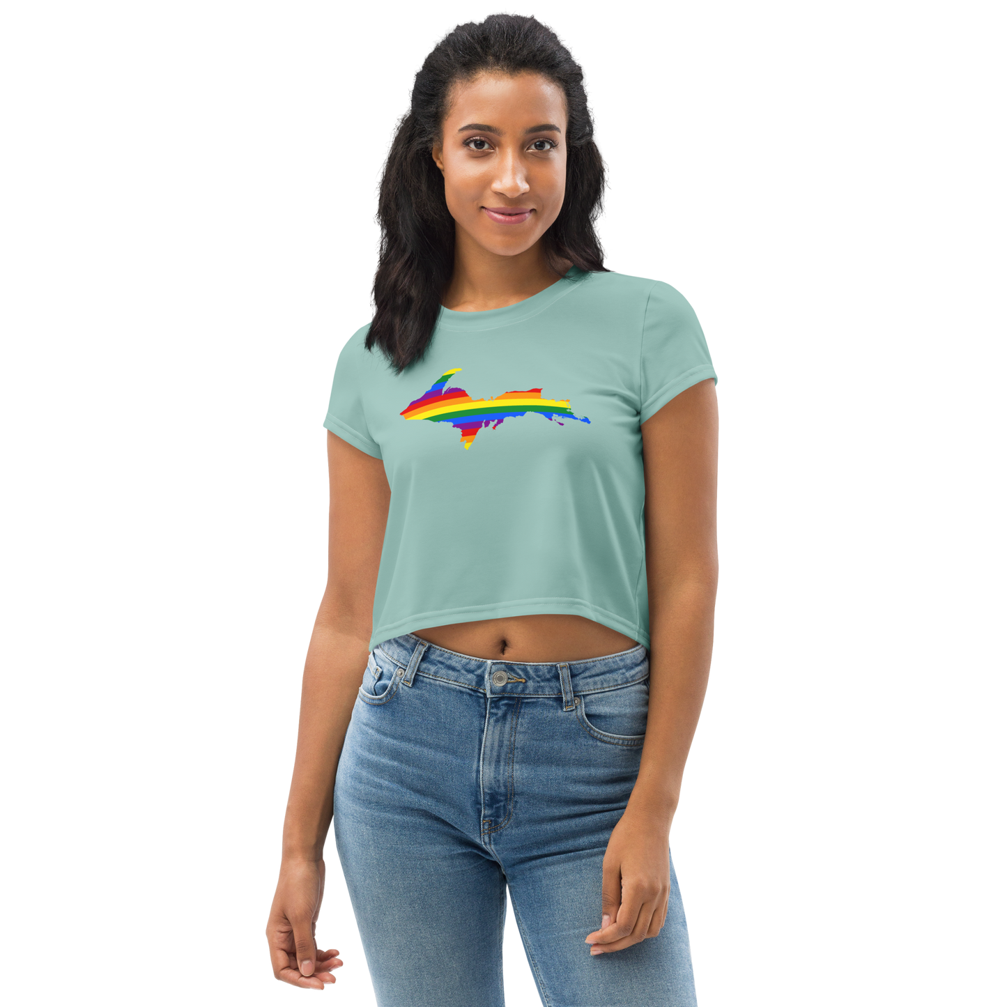 Michigan Upper Peninsula Crop Top (w/ UP Pride Flag) | Sporty - Pale Copper Green