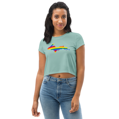 Michigan Upper Peninsula Crop Top (w/ UP Pride Flag) | Sporty - Pale Copper Green