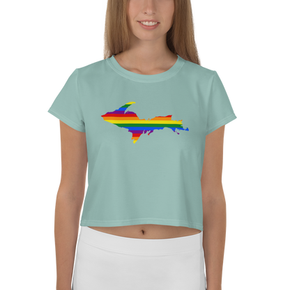 Michigan Upper Peninsula Crop Top (w/ UP Pride Flag) | Sporty - Pale Copper Green