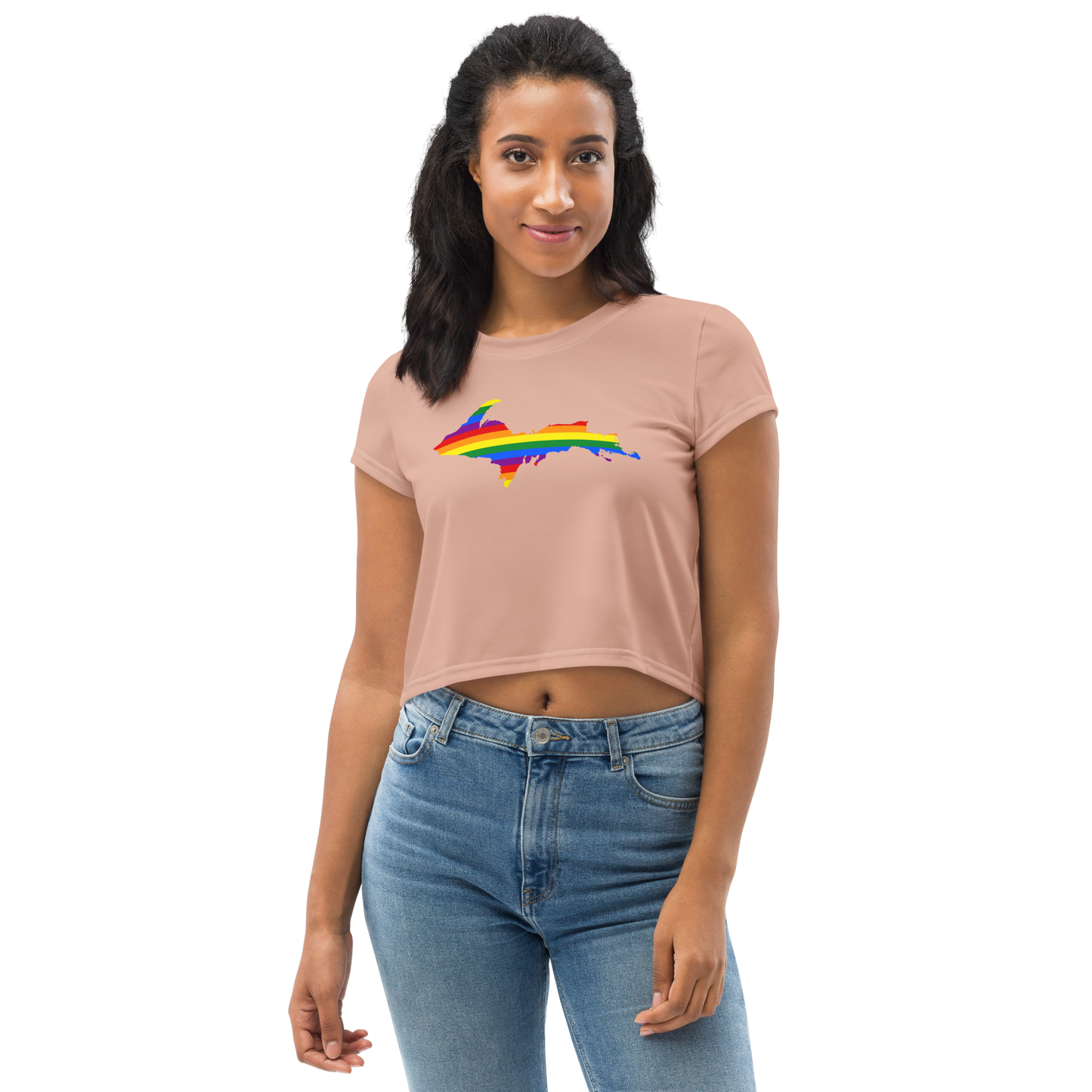 Michigan Upper Peninsula Crop Top (w/ UP Pride Flag) | Sporty - Pale Copper