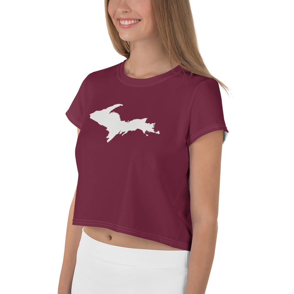 Michigan Upper Peninsula Crop Top (w/ UP Outline) | Sporty - Old Mission Burgundy