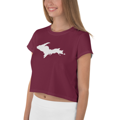 Michigan Upper Peninsula Crop Top (w/ UP Outline) | Sporty - Old Mission Burgundy