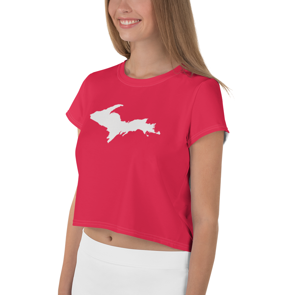 Michigan Upper Peninsula Crop Top (w/ UP Outline) | Sporty - Lighthouse Red