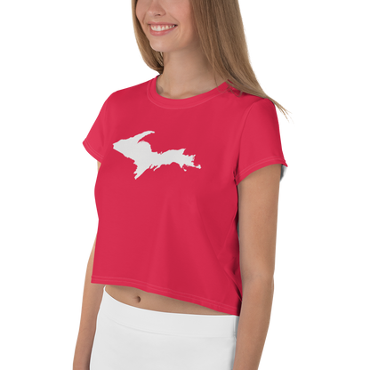 Michigan Upper Peninsula Crop Top (w/ UP Outline) | Sporty - Lighthouse Red