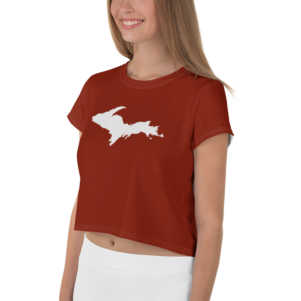 Michigan Upper Peninsula Crop Top (w/ UP Outline) | Sporty - Cherryland Red