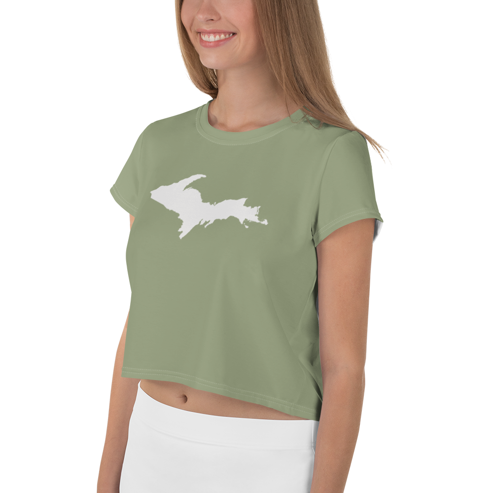 Michigan Upper Peninsula Crop Top (w/ UP Outline) | Sporty - Beachgrass Green