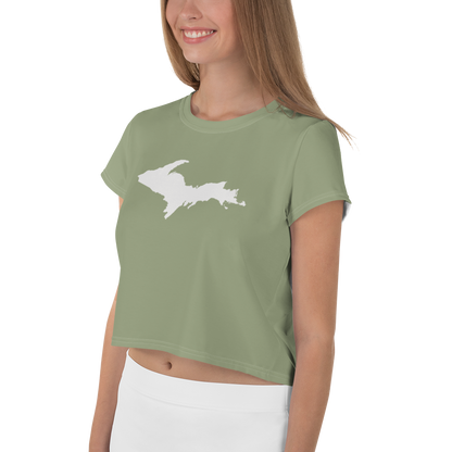 Michigan Upper Peninsula Crop Top (w/ UP Outline) | Sporty - Beachgrass Green