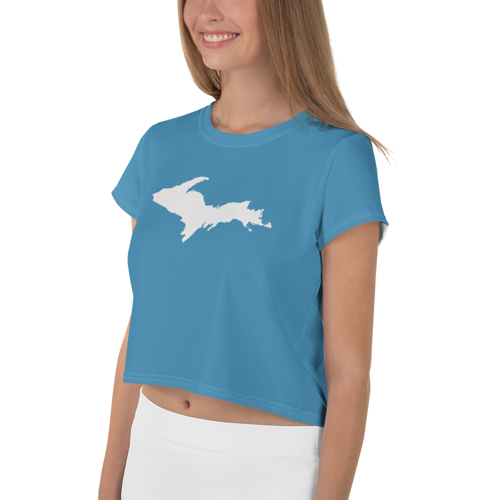 Michigan Upper Peninsula Crop Top (w/ UP Outline) | Sporty - Lake Michigan Blue