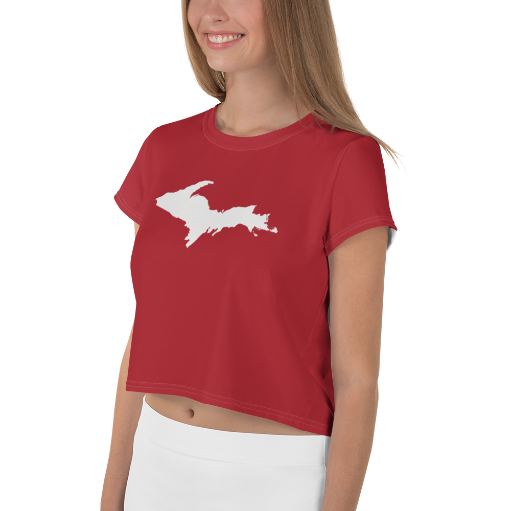 Michigan Upper Peninsula Crop Top (w/ UP Outline) | Sporty - Thimbleberry Red