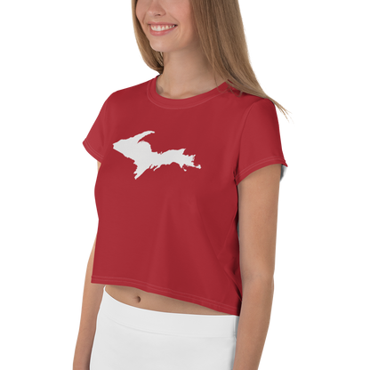 Michigan Upper Peninsula Crop Top (w/ UP Outline) | Sporty - Thimbleberry Red