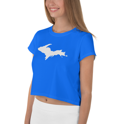 Michigan Upper Peninsula Crop Top (w/ UP Outline) | Sporty - Motor Town Blue