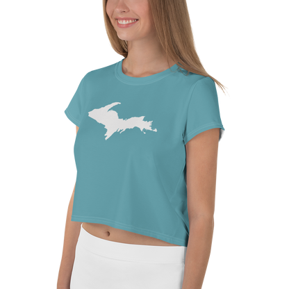 Michigan Upper Peninsula Crop Top (w/ UP Outline) | Sporty - Lake Huron Blue