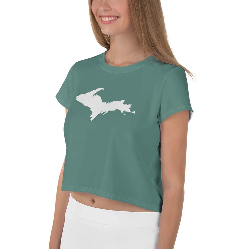 Michigan Upper Peninsula Crop Top (w/ UP Outline) | Sporty - Copper Green