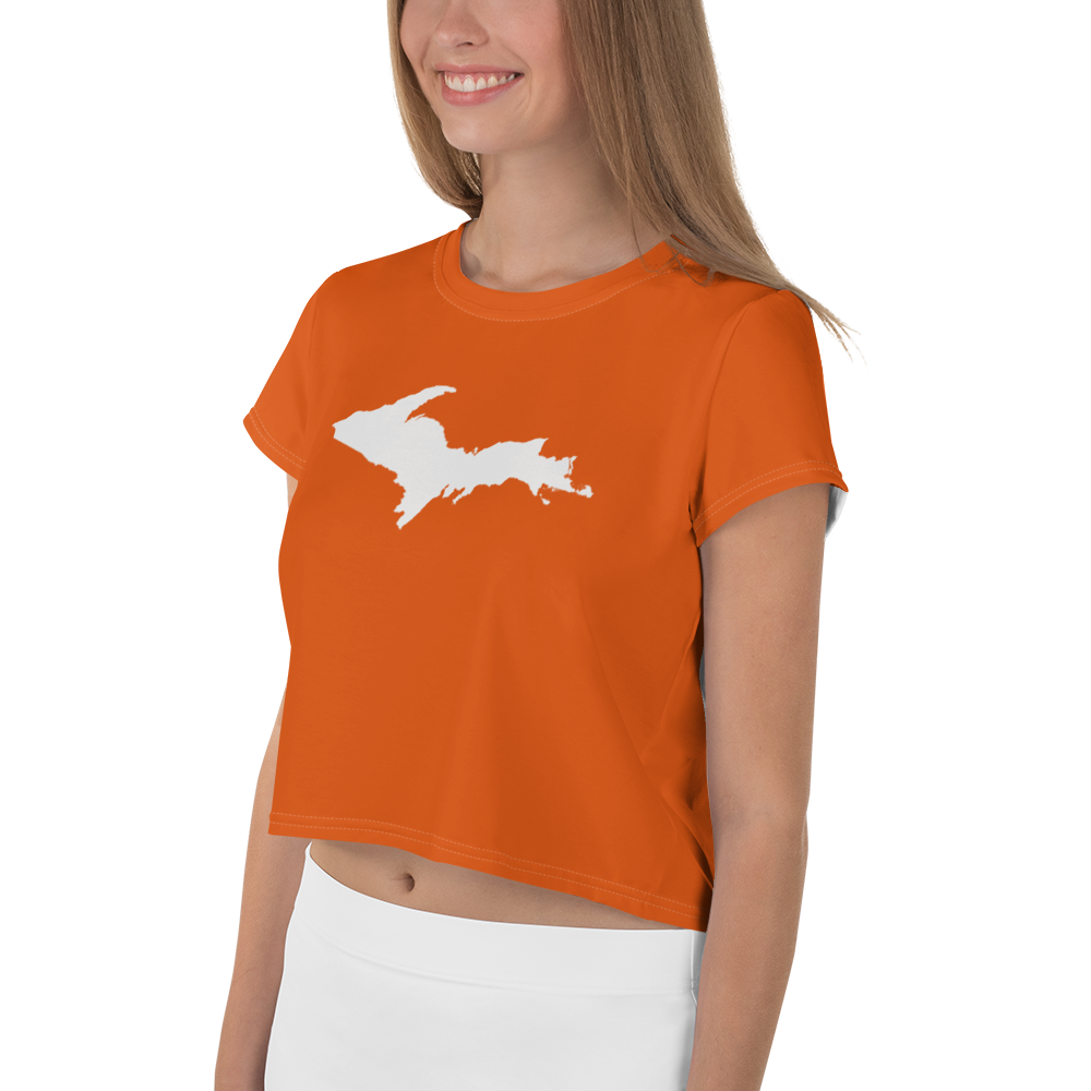 Michigan Upper Peninsula Crop Top (w/ UP Outline) | Sporty - Maple Leaf Orange